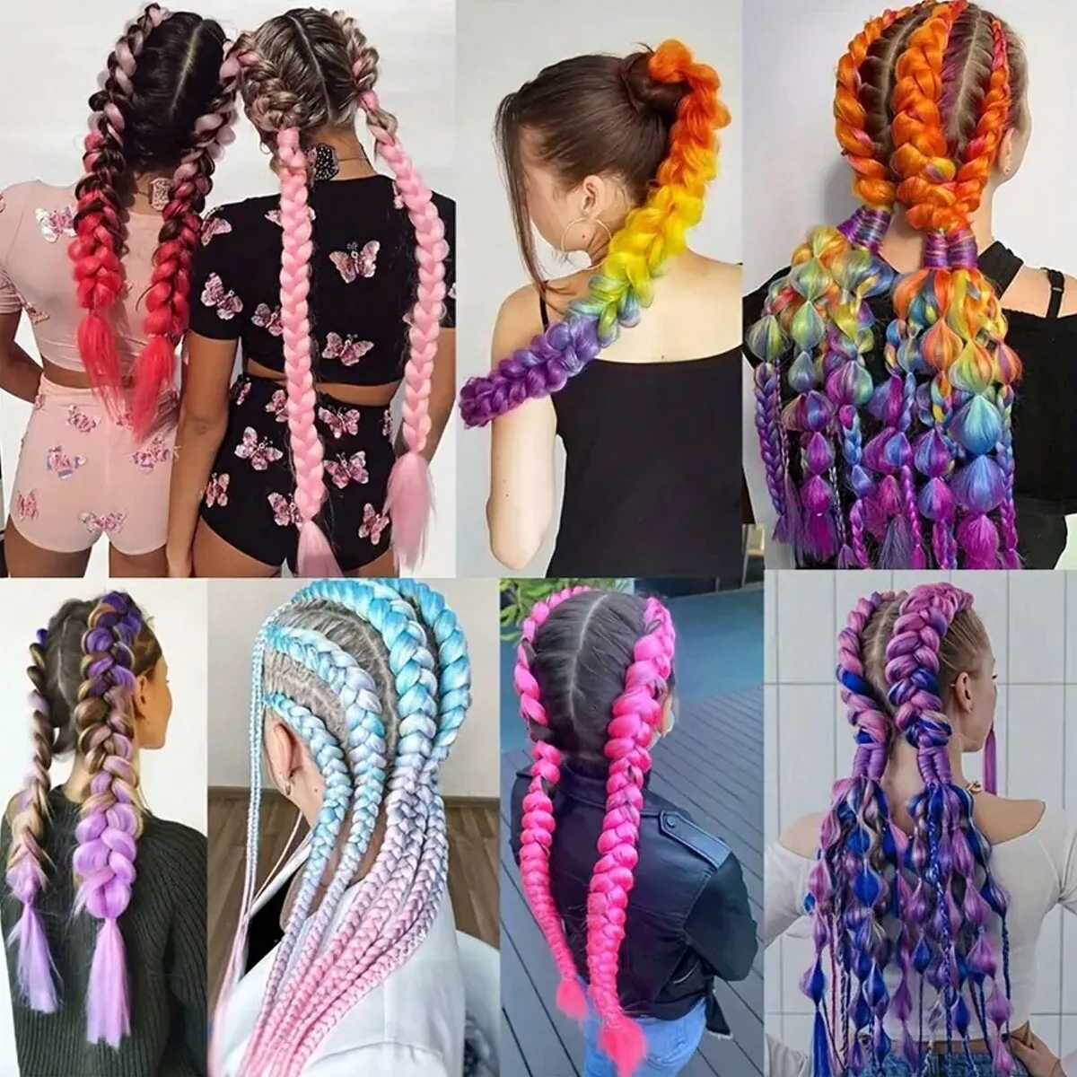 Multicolour 24 Inch Jumbo Braids Extensions Synthetic Braiding Hair Afro Ombre Color Kanekalon Hair for Children/Women Braid