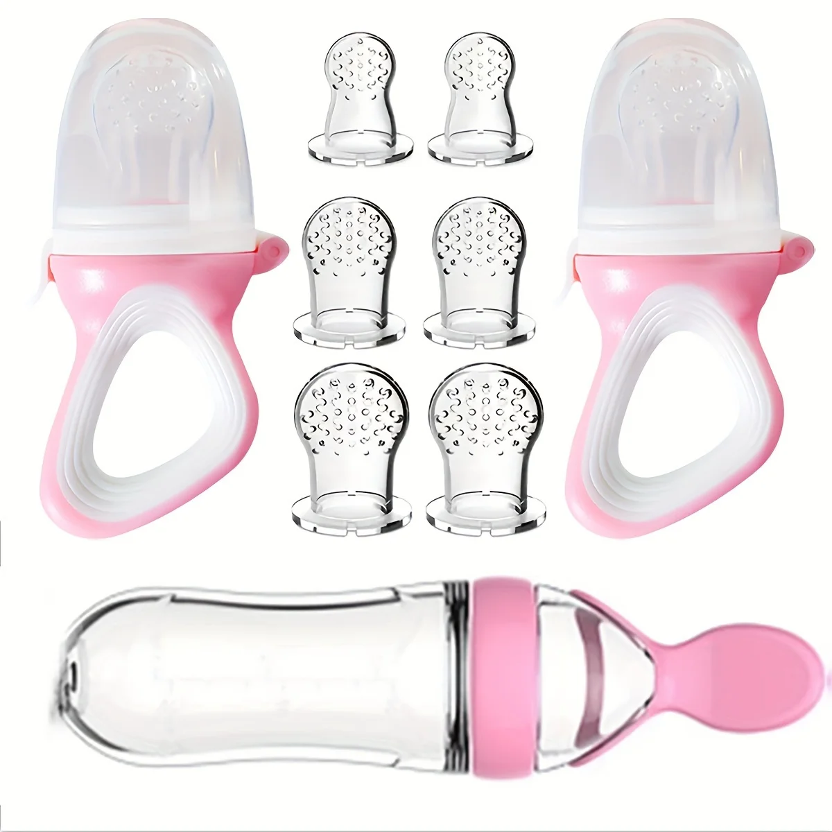 9pcs Multi-Functional Baby Rice Cereal Feeding Set: 1pc Rice Cereal Bottle, 2pcs Teething Pacifiers, 6pcs Different Size Mesh Bags (2pcs Each In S, M, L) - Blue