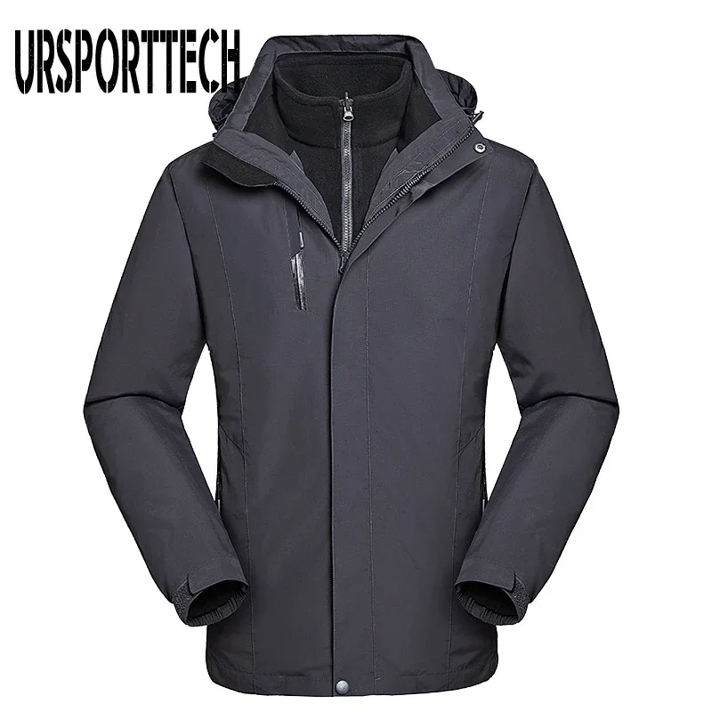 

2pcs Men Waterproof Outwear Hoodie Hiking Jacket Large Size Warm Breathable Sport Two-piece Set Outdoor Rain Coat Winter Jackets