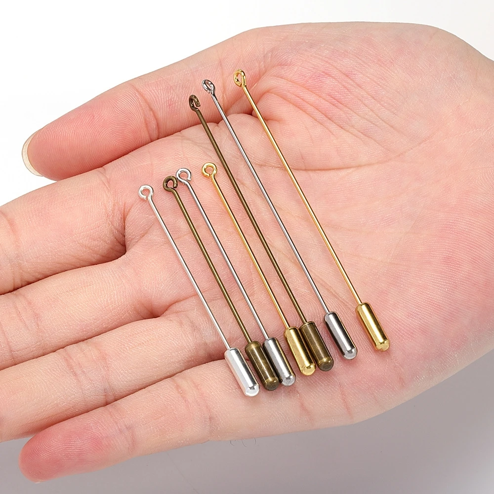 20 Stück 50/70mm Metall Lange Broschenstifte Sicherheitsstopper Nadel Schlaufenöse Reversbrosche mit Kappe für DIY-Bastelzubehör – Detail 5