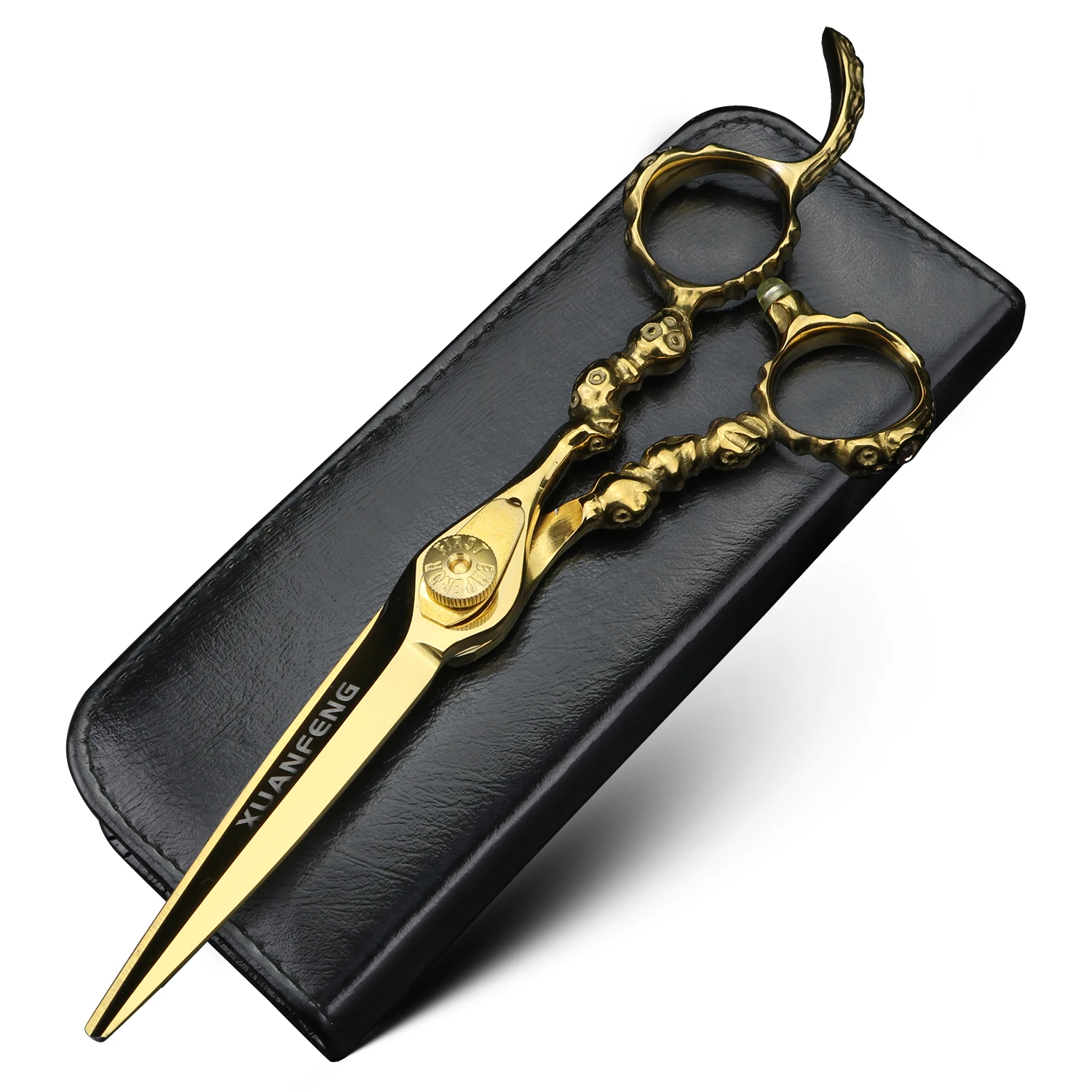 Golden Skull Head 6-inch Practical Scissors Barber Cutting Scissors and Thinning Scissors Made of 440C Steel