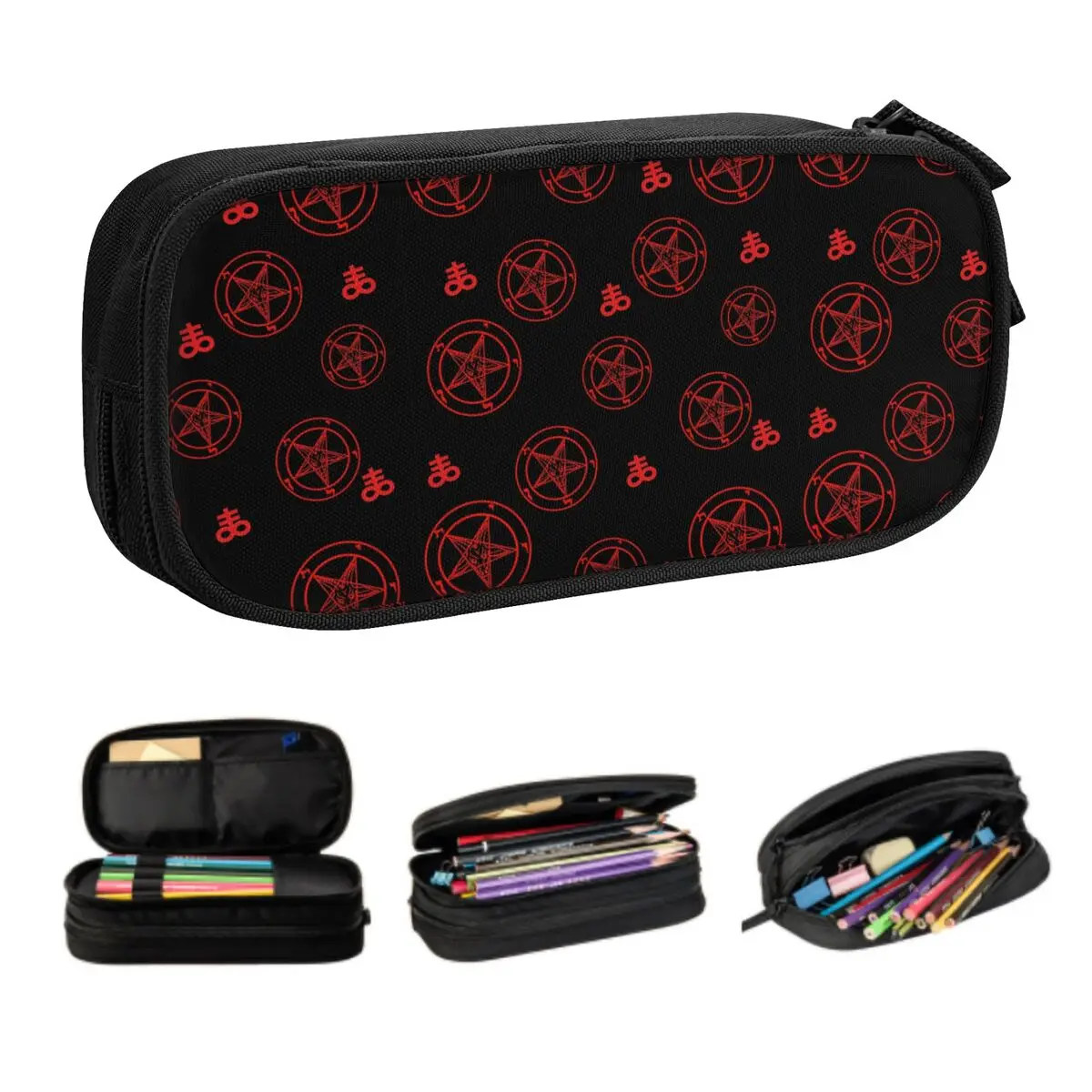 Baphomet In Red Custom School Pencil Cases Girl Boy Large Storage Satanic Cross Hail Satan Pencil Box Students Stationery