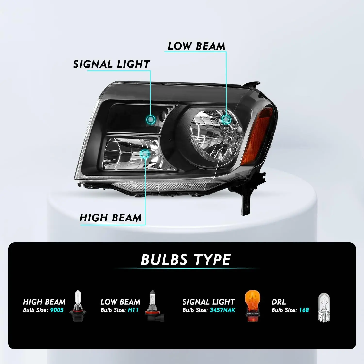 Pair of Front Headlights for 2012-2015 Pilot – Black Housing, Amber Reflector, Bulbs Included, Driver and Passenger Side