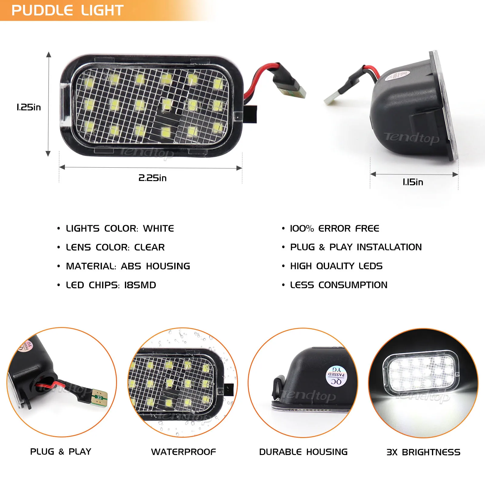 2Pcs LED Front Under Mirror Lamp Puddle Light For Cadillac Escalade Avalanche Silverado Suburban Tahoe GMC Yukon