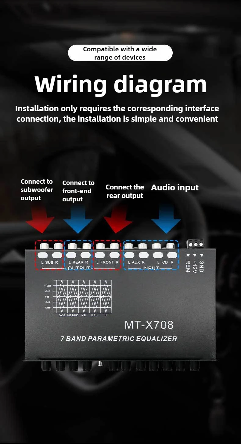 Car Equalizer Audio Equaliz Professional 7 Band Car Equalizer Multifunctional Car Audio EQ Tuning Crossover Amplifier Parametric
