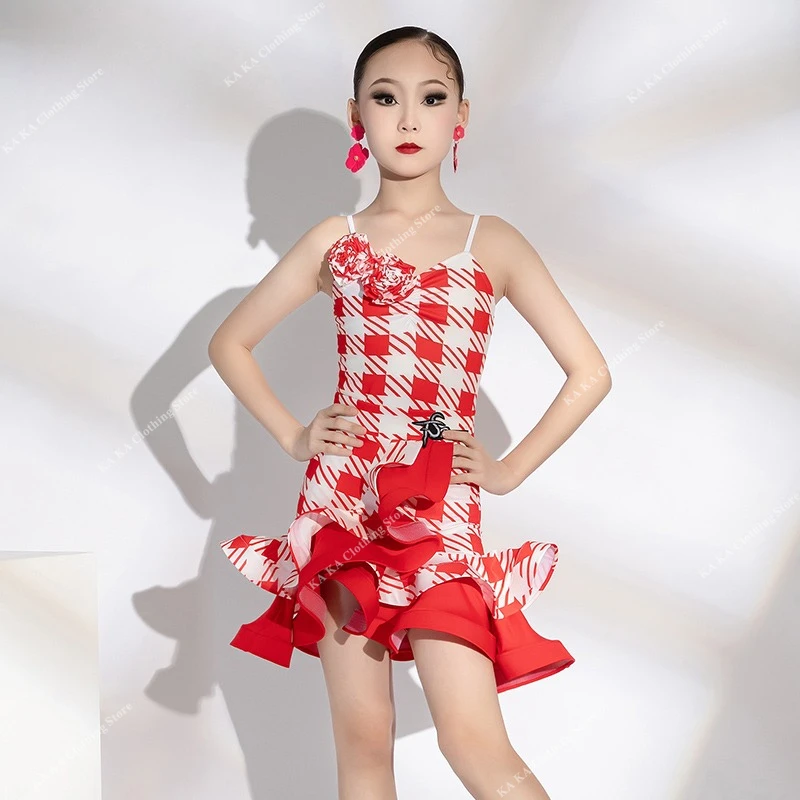 Professional เด็ก Cha Cha Rumba Samba ชุดเต้นรําละตินสาวการแข่งขันเต้นรําบอลรูมเต้นรําละตินเสื้อผ้าเด็ก