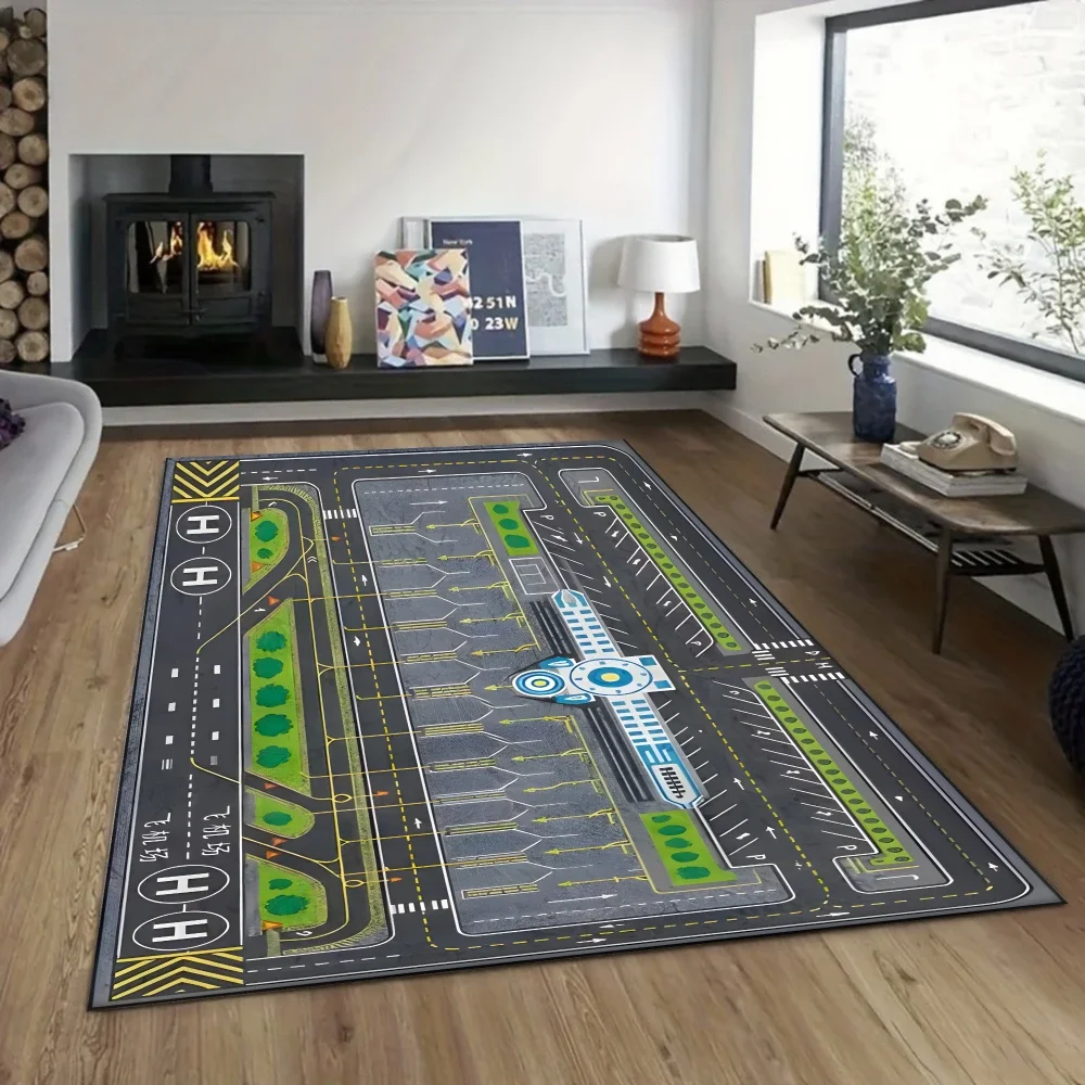 Large Area Subway Map Runner Rug - Modern Transit Line Design for Living Room or Hallway Entrance