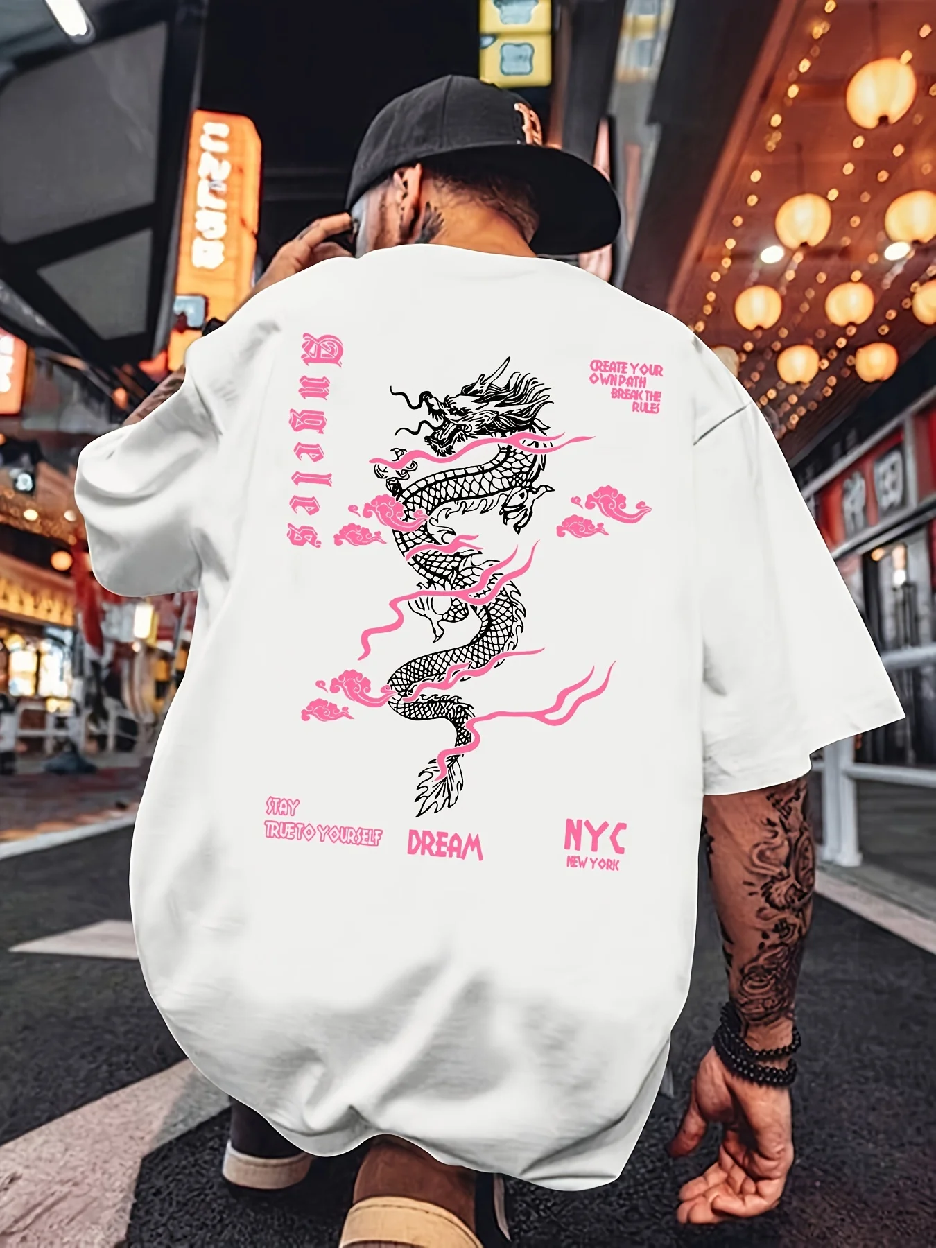 Bold Dragon and Cloud Art Graphic Tee Urban Street 100% Cotton Men's T-shirt Summer Breathable Lightweight Trendy Casual Shirts