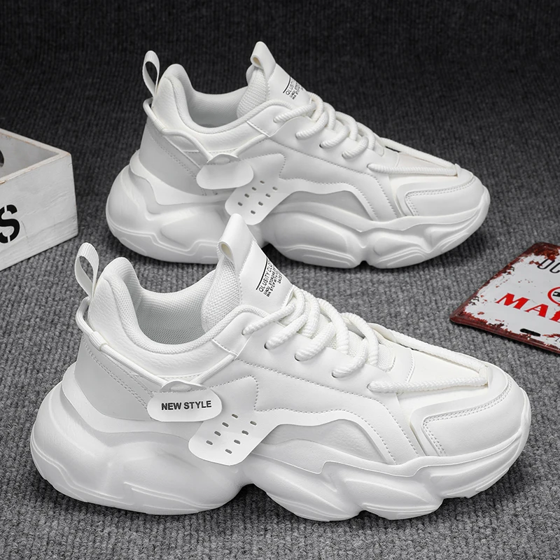 

Новые модные мужские кроссовки с круглым носком износостойкая взрывоопасная Стильная мужская спортивная обувь мягкая и удобная кожаная устойчивая к давлению