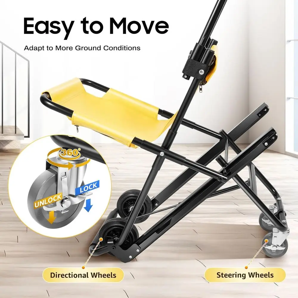 كرسي تسلق السلالم المحمول القابل للطي لكبار السن، سعة 350 رطل، كرسي متحرك للنقل للاستخدام اليومي والإخلاء في حالات الطوارئ