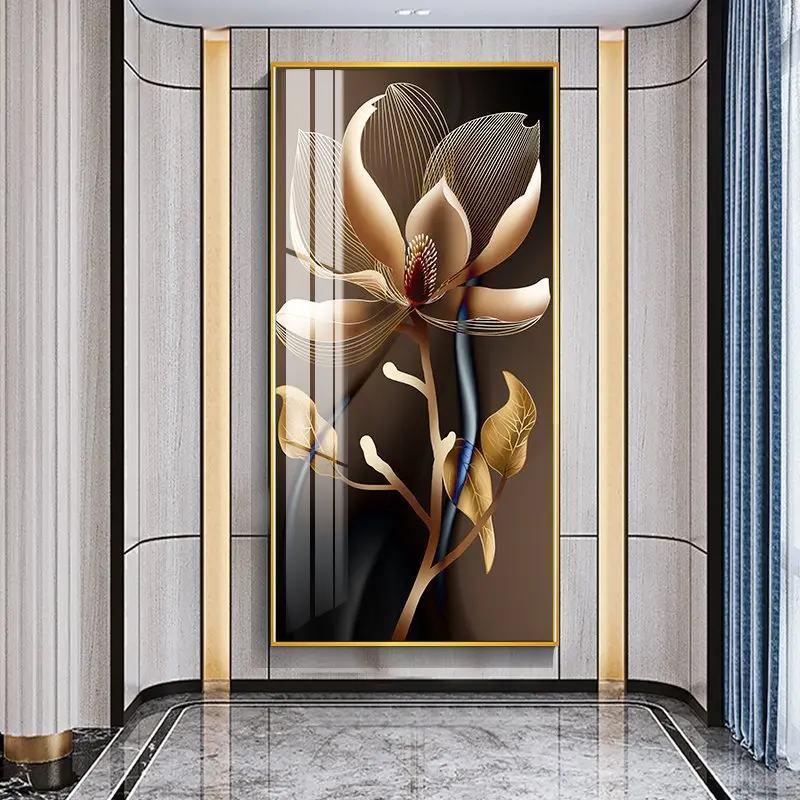 High End Flower Entrance Decoration Painting With Led Lights Modern Minimalist Corridor Corridor Crystal Porcelain Mural Lamps