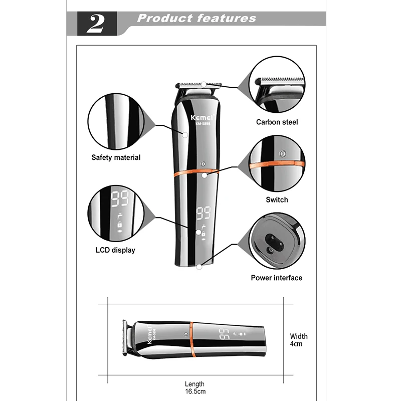 Kemei KM-5898 Wholesale 11 IN 1 Grooming Kit for Hair Salon mens washable and rechargeable hair trimmer