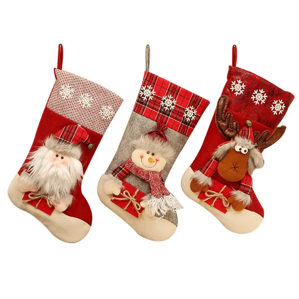 Decorative Stocking Socks Large Capacity Candy Pouch Bag Hanging Ornaments for Family