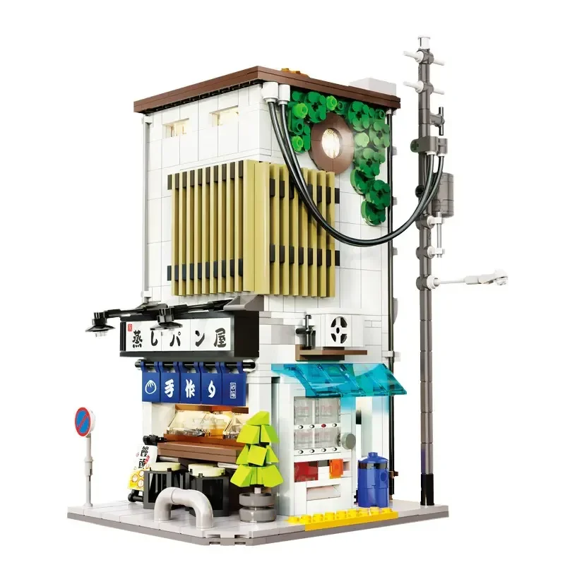 Casa del negozio di panini al vapore Blocchi modulari Città giapponese Appartamento Negozio Architettura Modello in mattoni Kit Regalo per bambini per adulti 1108 pezzi