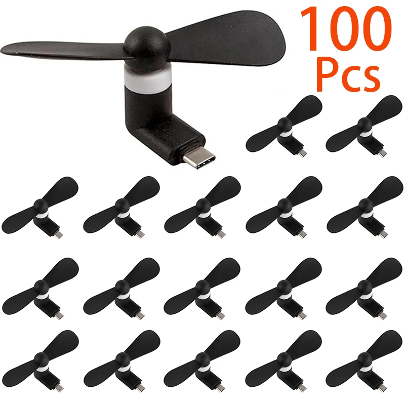 

100Pcs USB Type C Mini Fan Type C Small Fan for Phone Fans for Samsung Galaxy Note A12 A10 A9 Star S22 S21