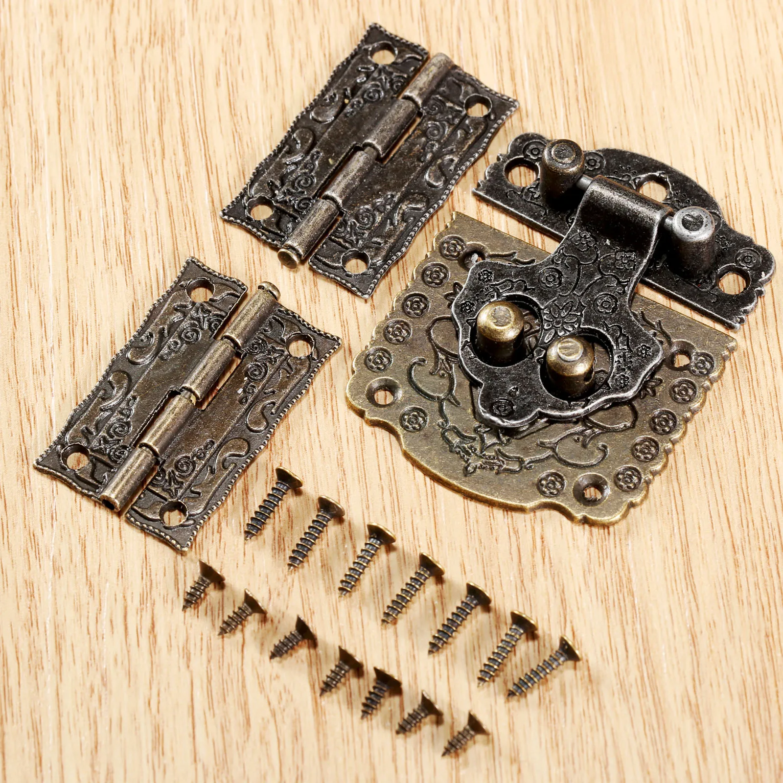 3Pcs/kit Antique Bronze Wood Box Furniture Hinges with Cabinet Toggle Latch Hasp Lock Furniture Hardware Home Decor with Screws