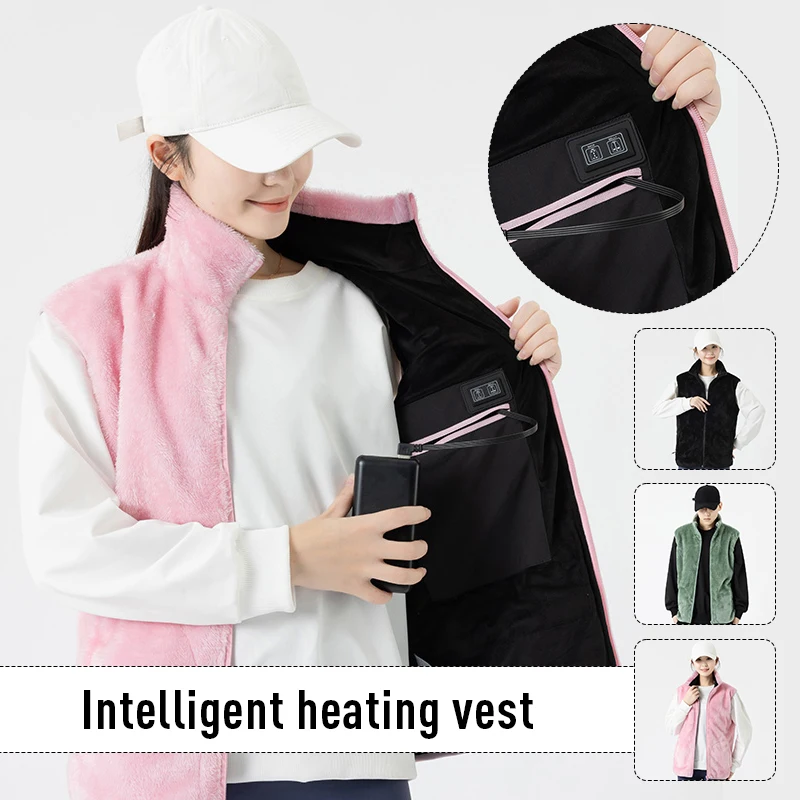 New Winter Heated Fleece Vest Korean Women Men Zipper Sleeveless Self Heating Thermal Coral Velvet Vest Down Warmte Plush Coat