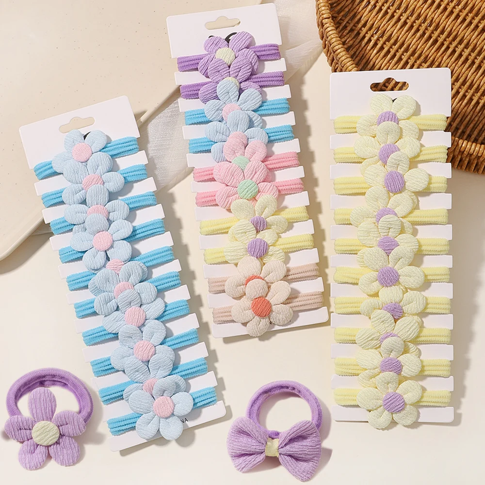 

10pcs Cute Girls Nylon Flower Hair Ties Candy Elastic Bow Hair Bands Pigtails Hair Rope Rubber Hair Gum Scrunchies Accessories