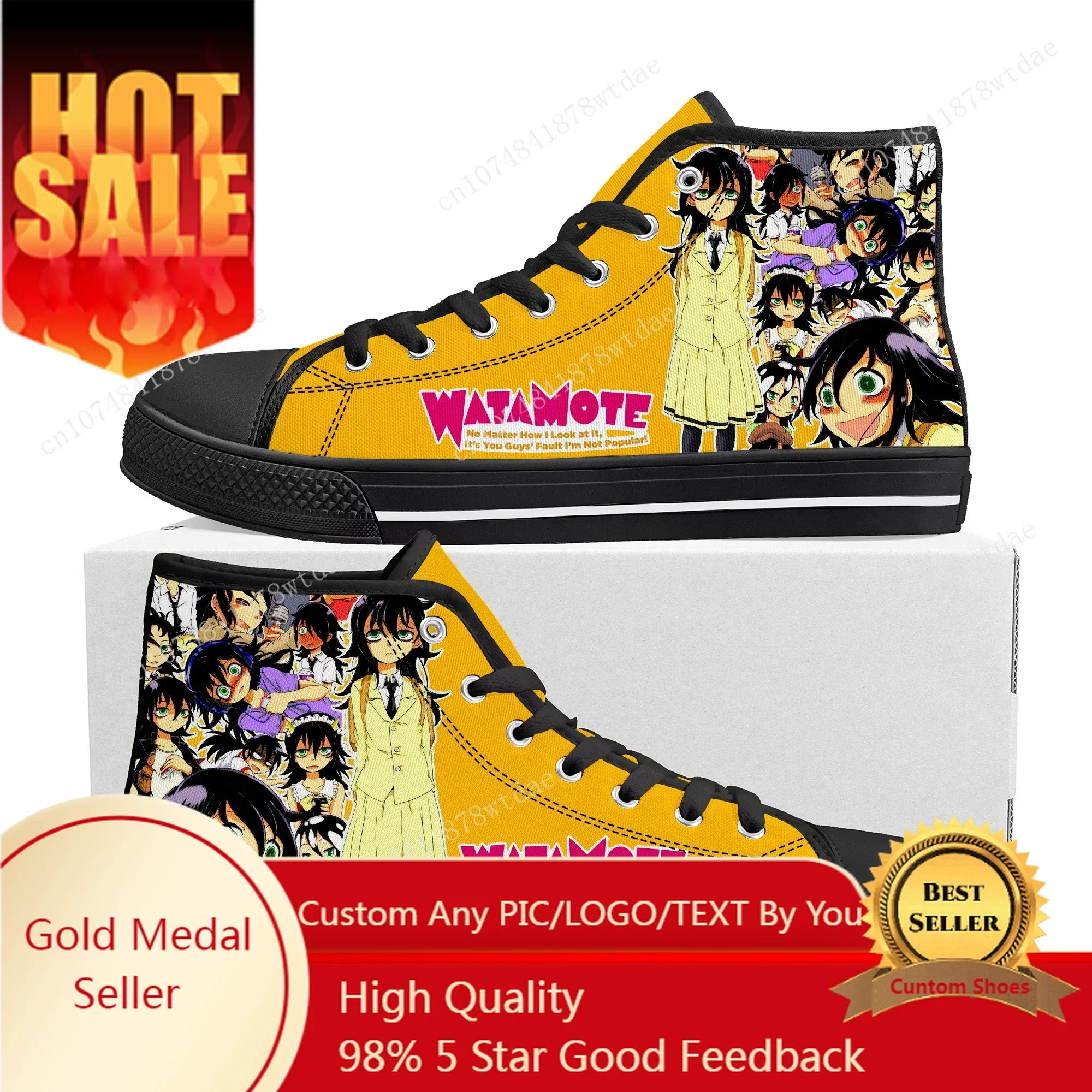 

Watamote Kuroki Tomoko High Top Sneakers Mens Womens Teenager High Quality Canvas Sneaker Anime Cartoon Casual Custom Made Shoes