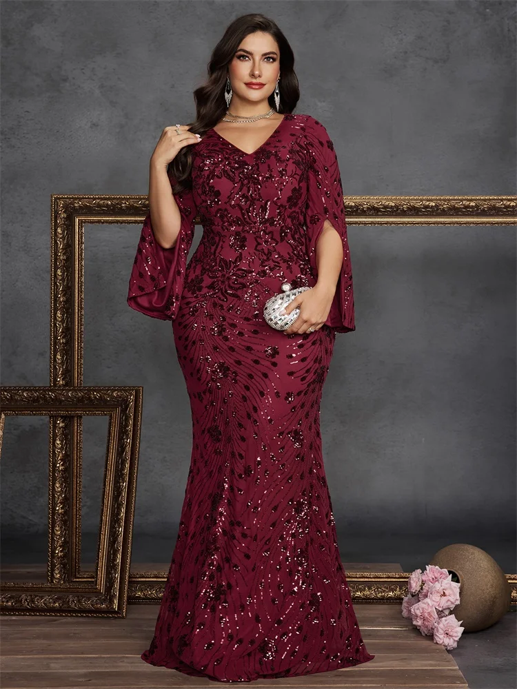 BLUEPLUM Plus Size Luxury Black Evening Dresses Women Long Sleeve Mermaid Formal Sequins Prom Wedding Party Cocktail Gowns image 5