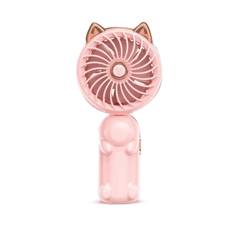 Miniventilador plegable con orejas de gato, ventilador pequeño con batería recargable por USB, color rosa, 1 unidad