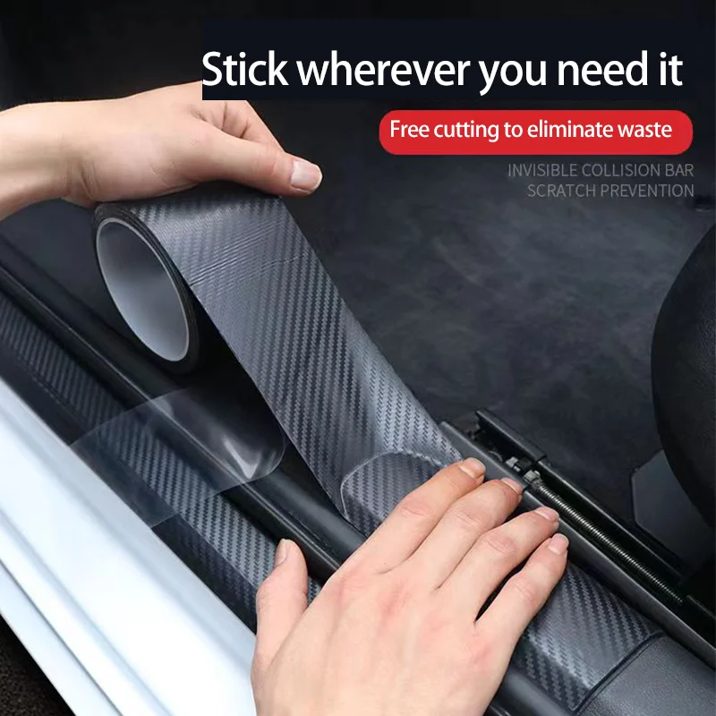 1 Roll 3D Carbon Fiber Car Sticker With Protective Strip Auto Threshold Rear-view Mirror Scratchproof Nanotape Waterproof