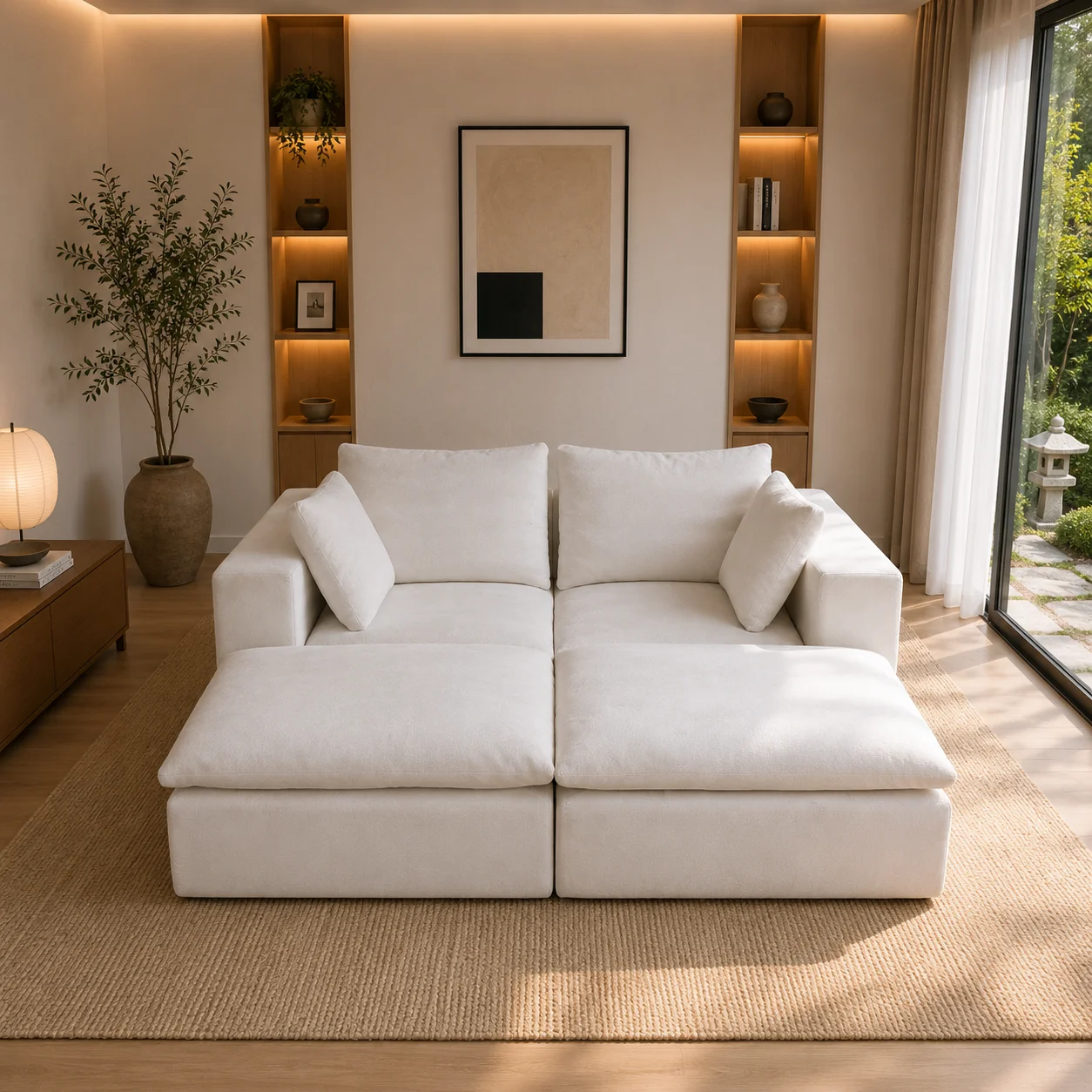 Stain Resistant Cream White Cloud Block Modular Vacuum Compressed Fabric Sofa For Apartment Rental Wholesale