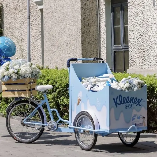 CX Outdoor Market Drainage Three-wheeled Sale Bicycle Light Blue Ice Cream Truck