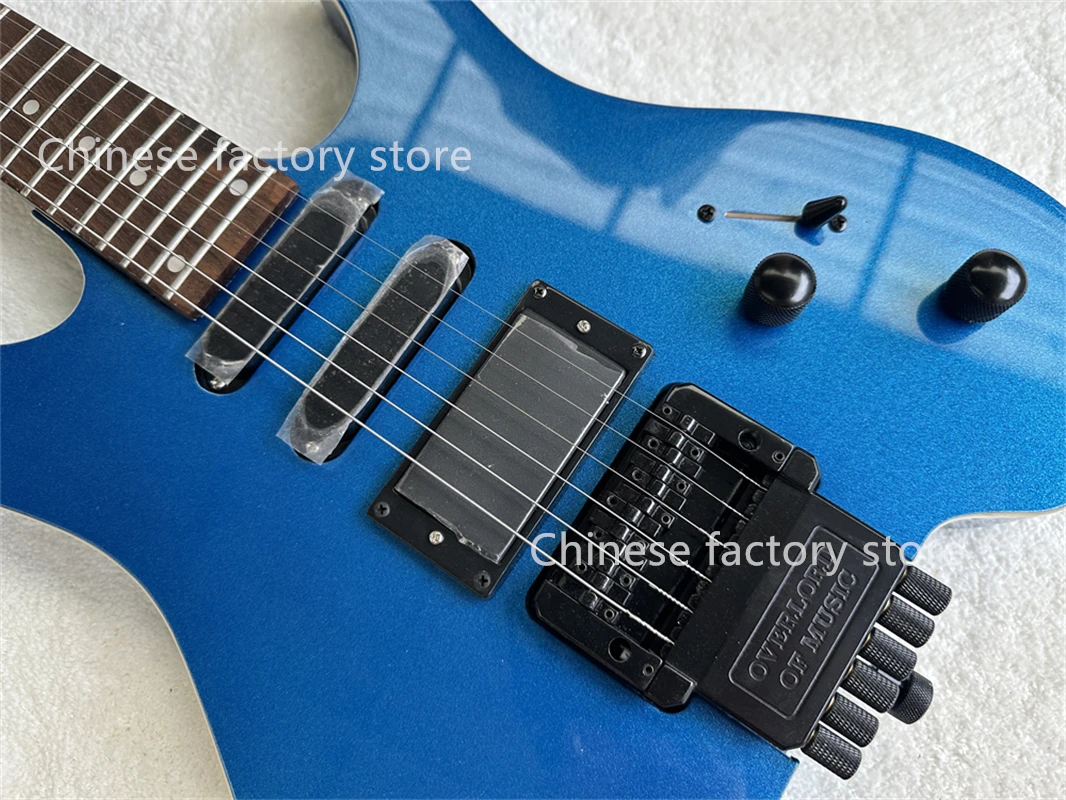 Headless Electric Guitar Metal Blue Guitar Basswood Body White Binding SSH Pickups Fixed Bridge Black Neck