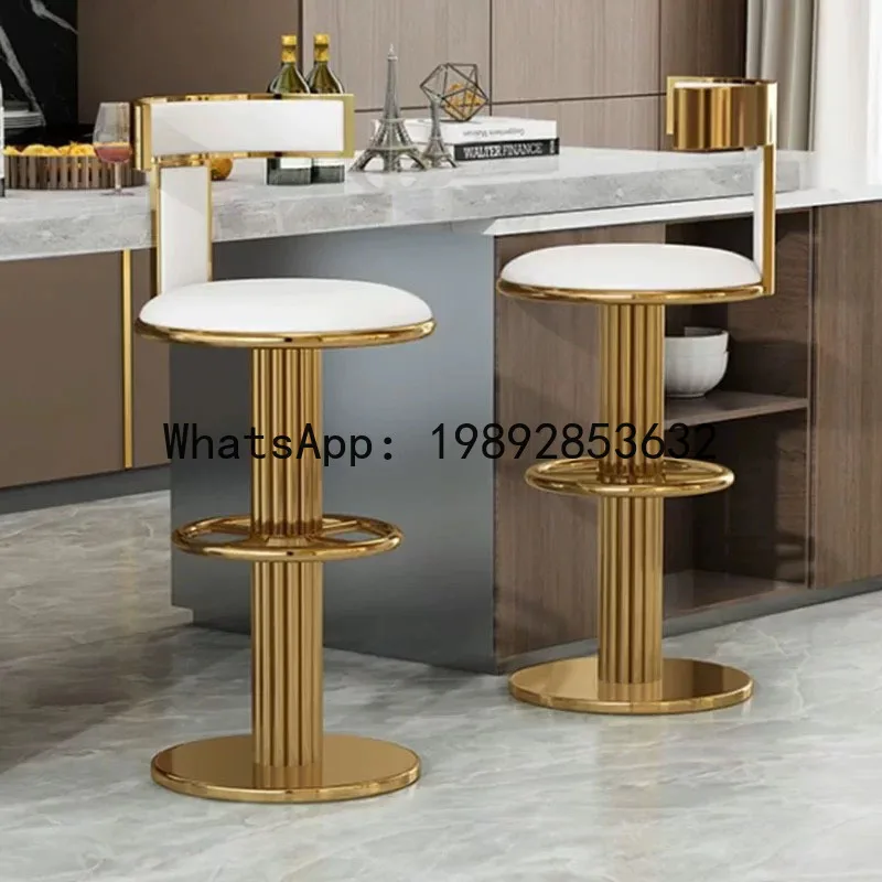 

LYY Light Luxury Stainless Steel Bar Stool Adjustable Creative Rotating Bar Chair High Stool with Backrest for Home Use
