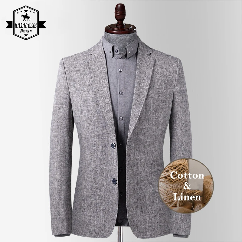 

Cotton & Linen Blazers Men Slim Fit Business Casual Suit Jackets Outwear Luxury Wedding Coats Spring and Autumn Korean Outfits