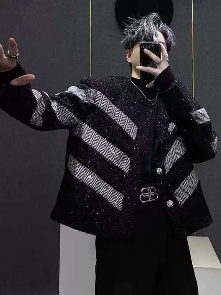 

Мужская повседневная зимняя куртка из полиэстера с твидовым дизайном, пайетками и свободным кроем