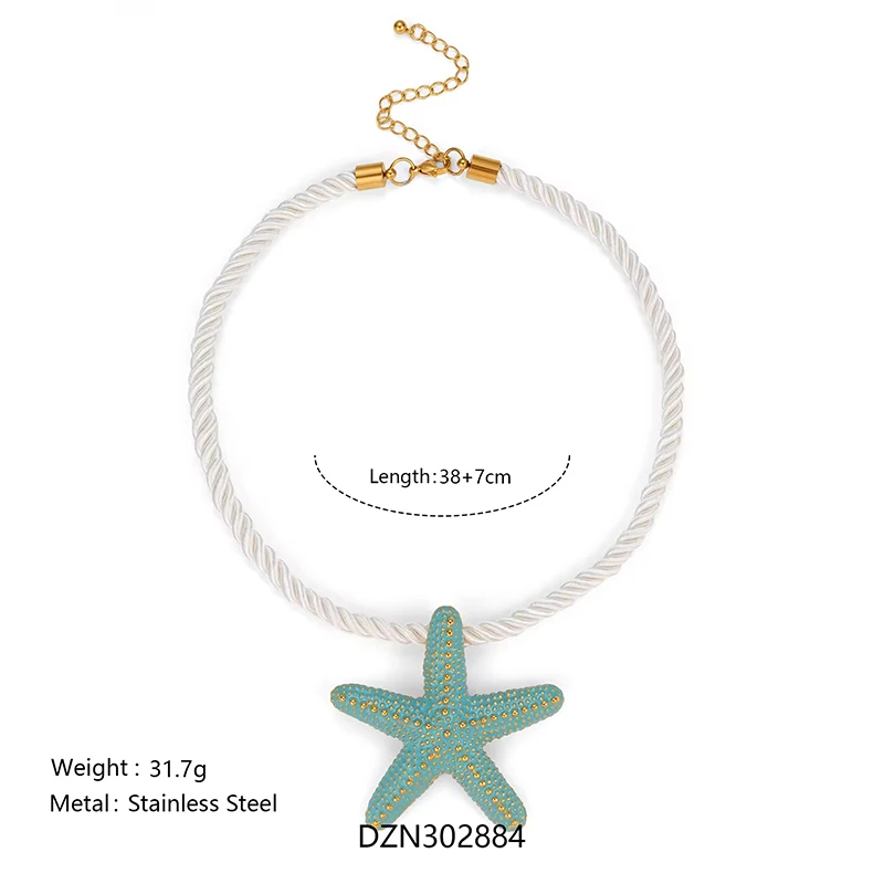 قلادات على شكل نجم البحر من حبل أبيض للنساء من الفولاذ المقاوم للصدأ، مجوهرات صيفية لقضاء العطلات على الشاطئ مقاومة للماء #6