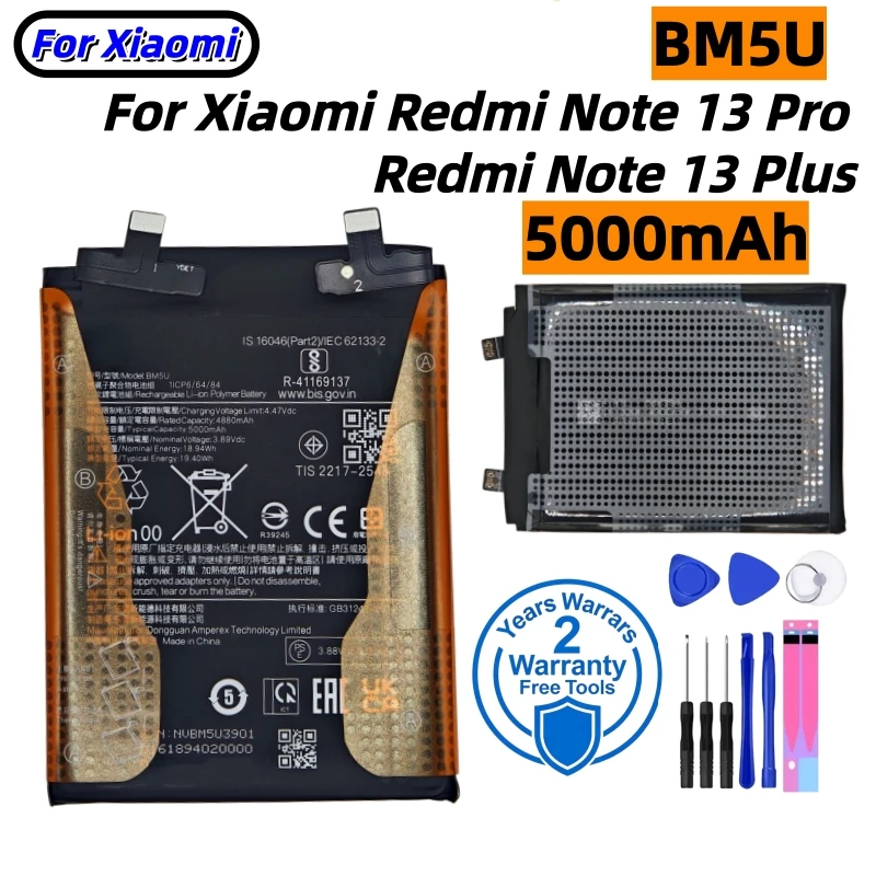 High Quality Rechargeable Bateria BM5U Rechargeable Battery For Xiaomi Redmi Note 13 Pro Plus Note 13 Pro+ Mobile Phone Battery