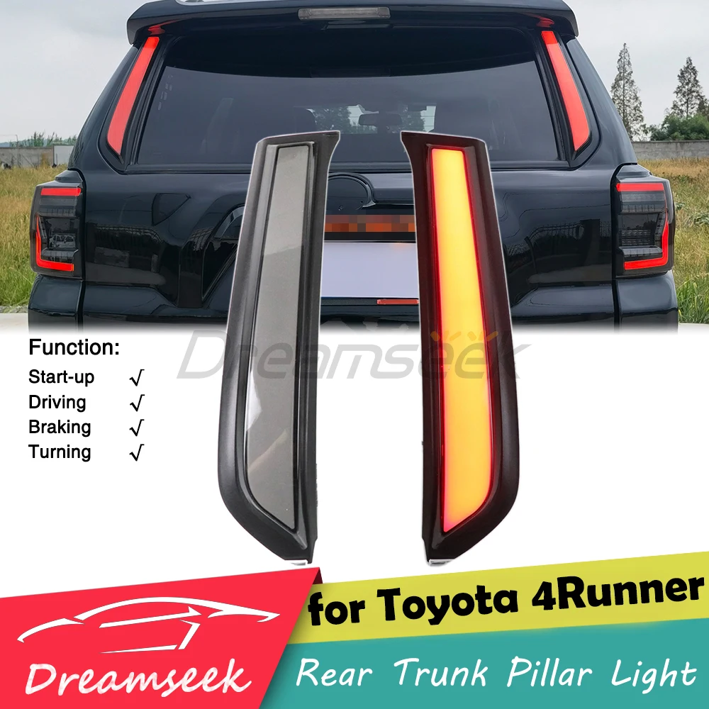 LED Rear Trunk Pillar Light for Toyota 4Runner N280 2010-2024 Reflector Brake w/ Dynamic Turn Lamp Running Indicator Smoke Lens