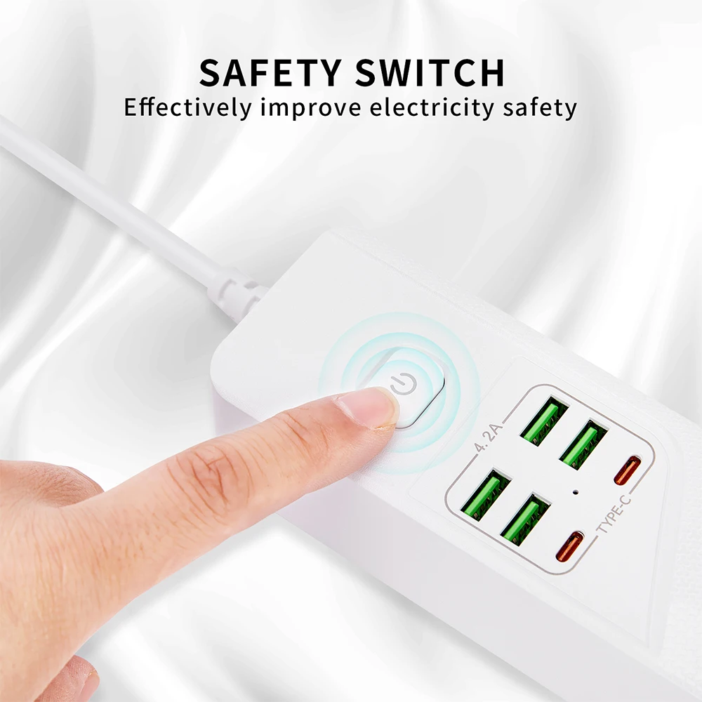 Presa di corrente europea da 3000W con interruttore ciabatta USB con protezione da sovraccarico prolunga spina europea presa di prolunga da 2m