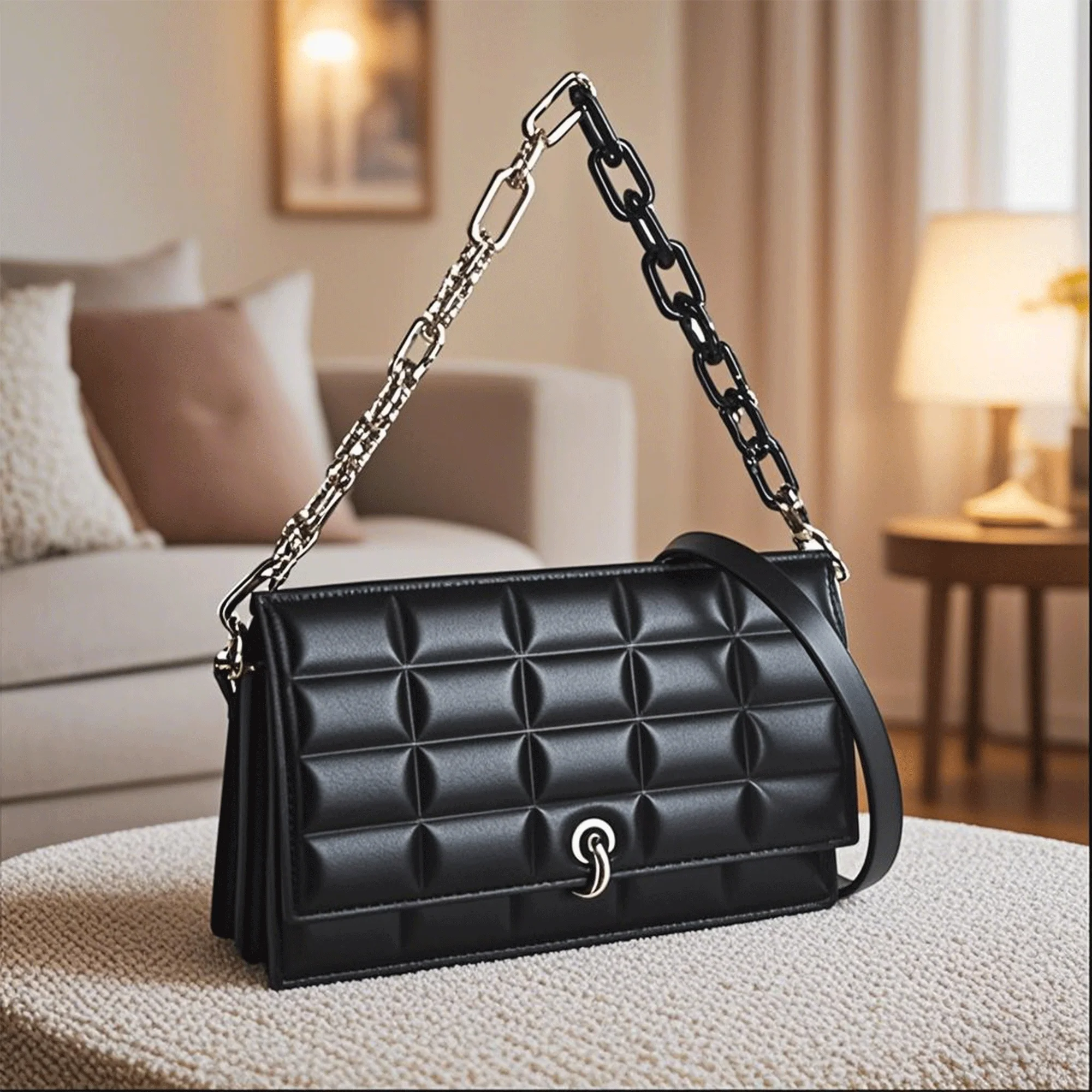 

New Arrival PU Leather Diamond Quilted Flap Shoulder Crossbody Bag for Elegant Women