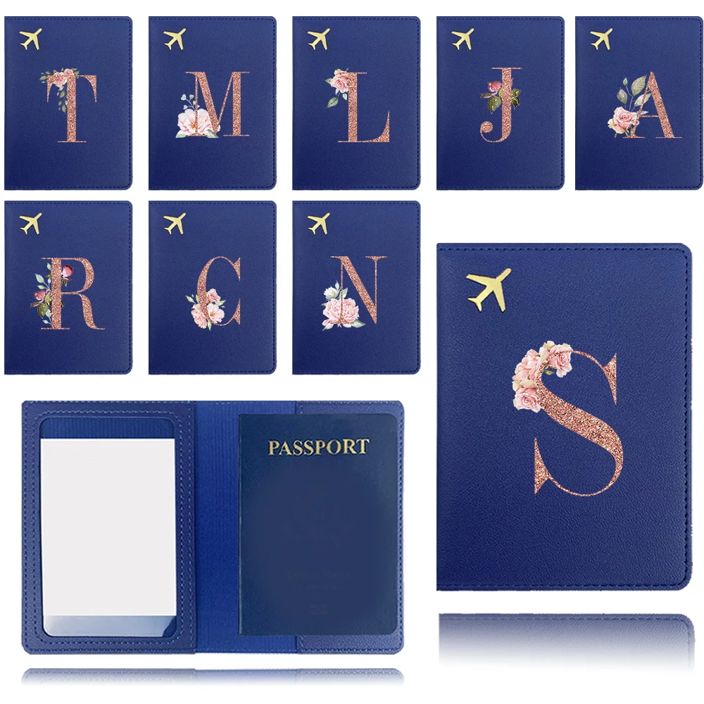 

Travel Portable Passport Cover Fold PU Air Ticket Passport Clip Storage Business Card Credit Card Rose Gold Letter Pattern