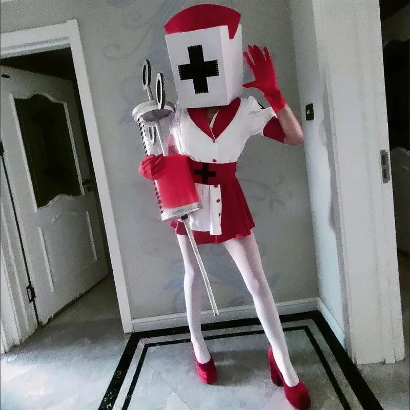 لعبة الظلام ريبر ممرضة الخداع الكبار النساء تأثيري فستان مُصمم حسب الطلب مثير قبعة قفازات الجوارب الرعب هالوين كرنفال البدلة وتتسابق