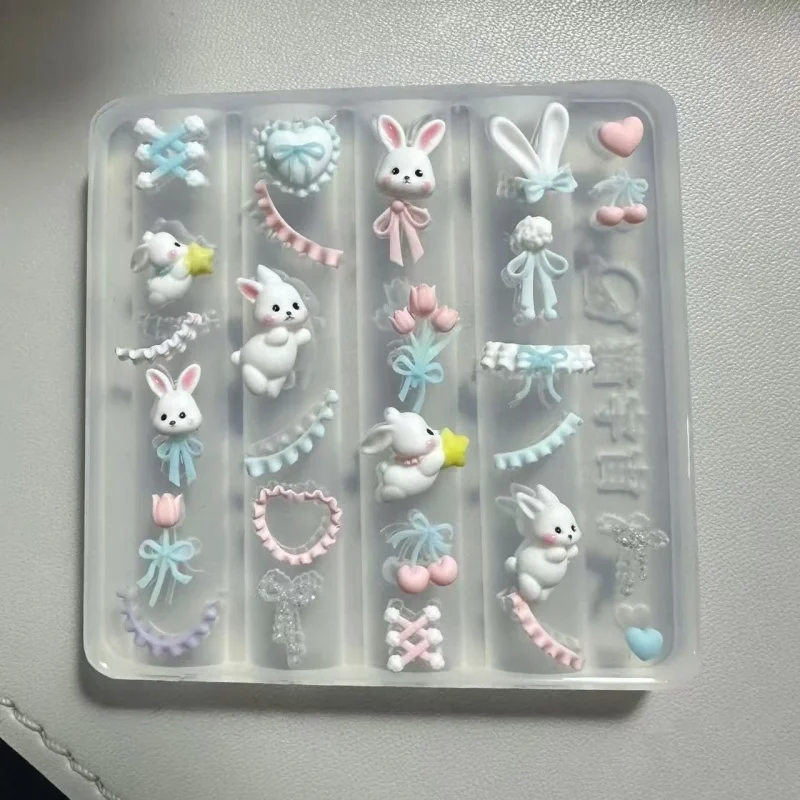 1pc pizzo cremoso fiocco di coniglio guscio marino 3D stampo acrilico decorazioni per unghie artistiche gatto design fai da te stampo per unghie in silicone per nail art