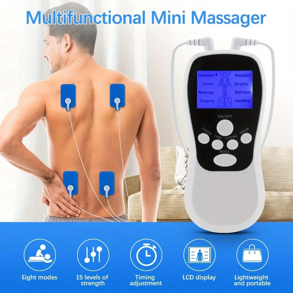 TENS Eletric Professional Muscle Stimulator Physiotherapy 8 Modes EMS Unit Machine Electrostimulator Pulse Body Massager Pads