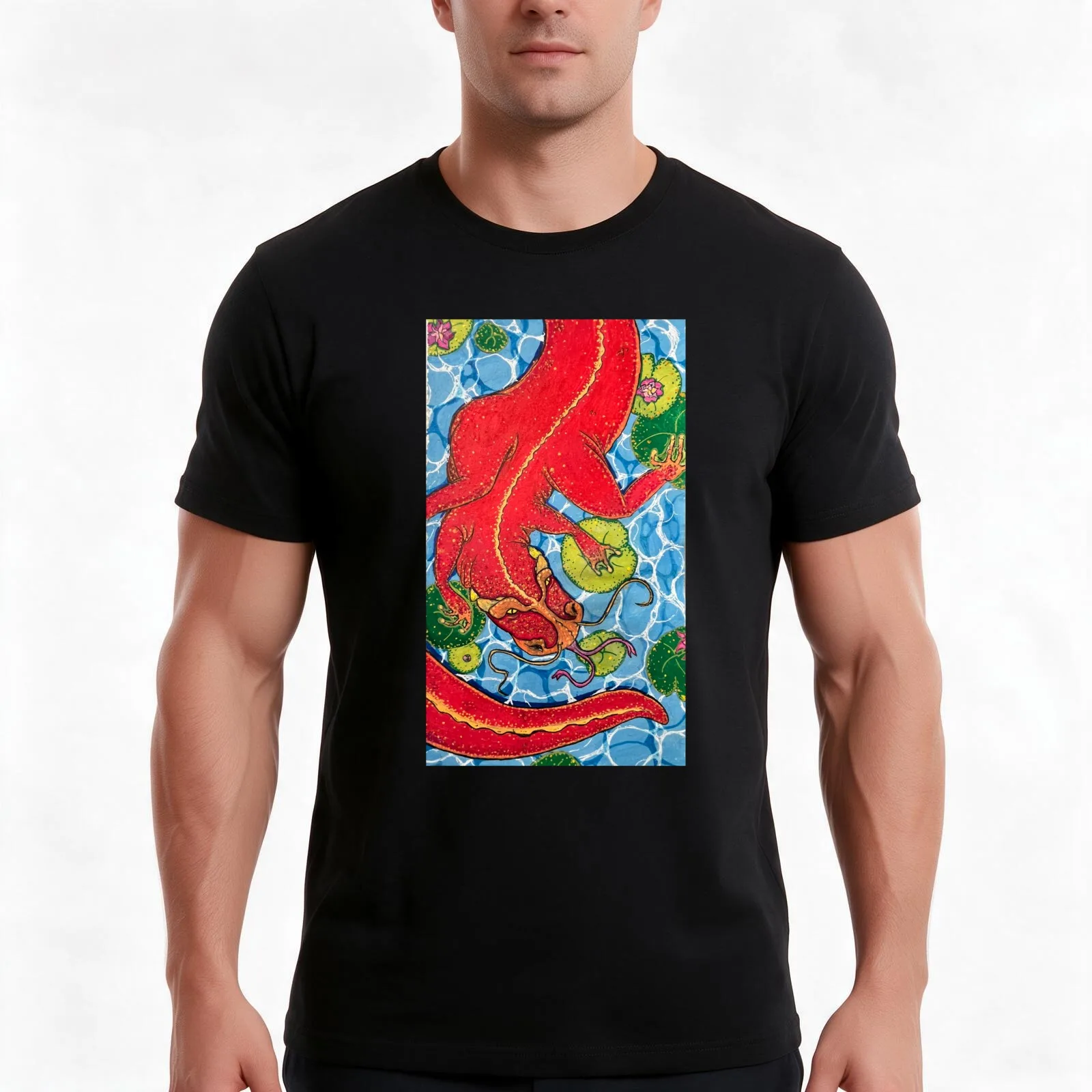 Red Salamander Dragon T-Shirt Summer Casual Cotton Tee Oversized Streetwear Tops Vintage Graphic Print Unisex Men Women