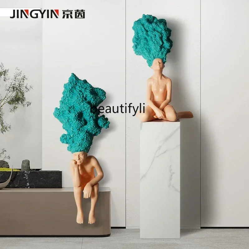 NQ52 Great discounts Sculpture ornament floor shopping mall office front desk abstract art figure sitting handicraft exhibition