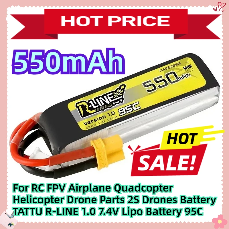 

For RC FPV Airplane Quadcopter Helicopter Drone Parts 2S Drones Battery TATTU R-LINE 1.0 7.4V Lipo Battery 550mAh 95C