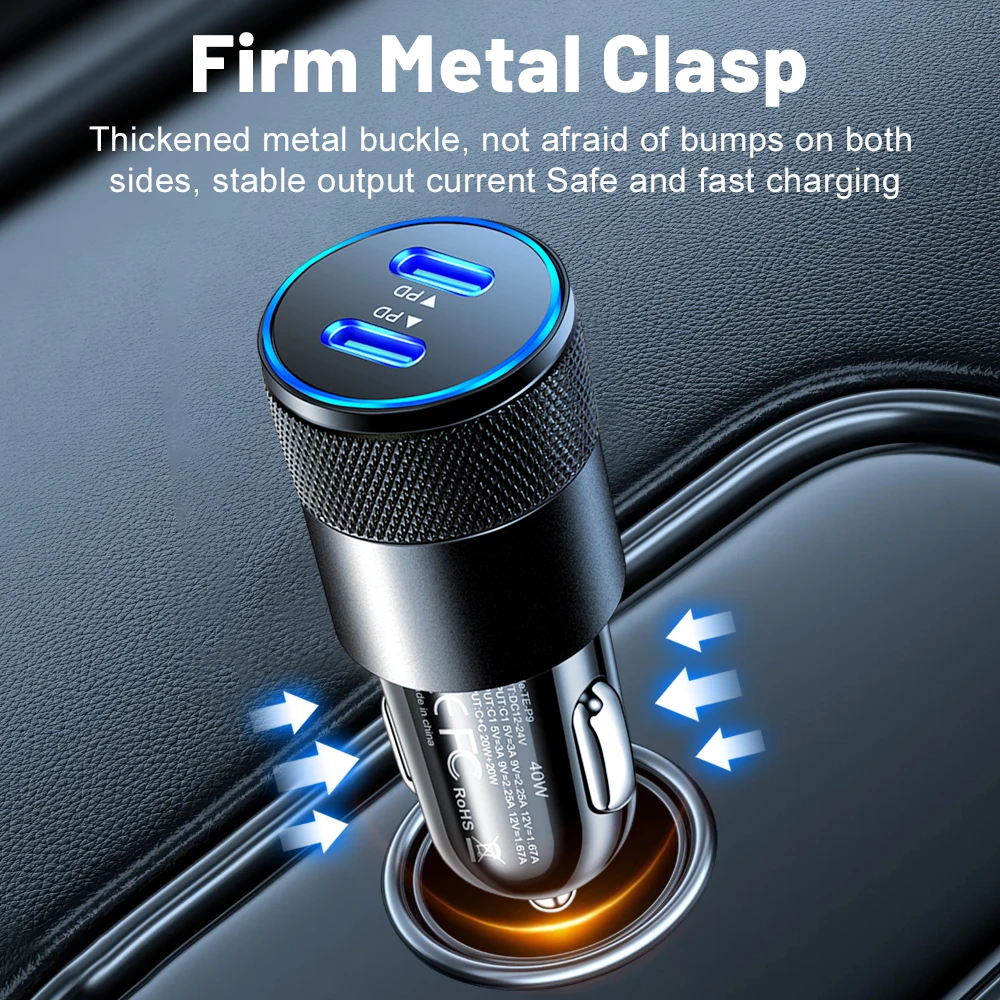 40W Dual PD Car Charger Adapter Fast Charging Type USB C Quick Charger in Car Mobile Phone for iPhone Xiaomi Samsung - náhled 4