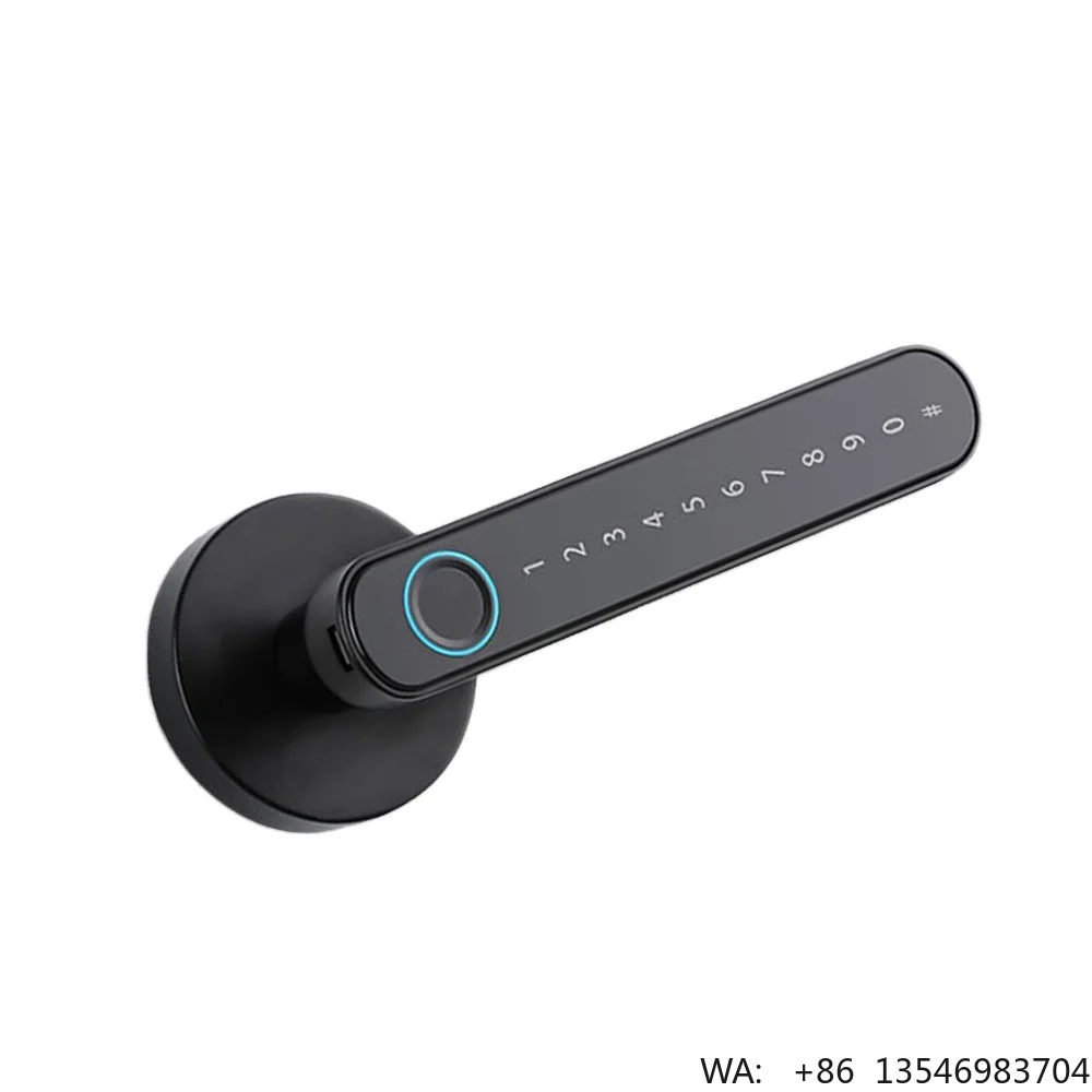 Smart Touch Handle Zinc Alloy Wood Door Lock Tuya+ Fingerprint Code Key Unlock WiFi Wireless Battery Powered Cloud Storage