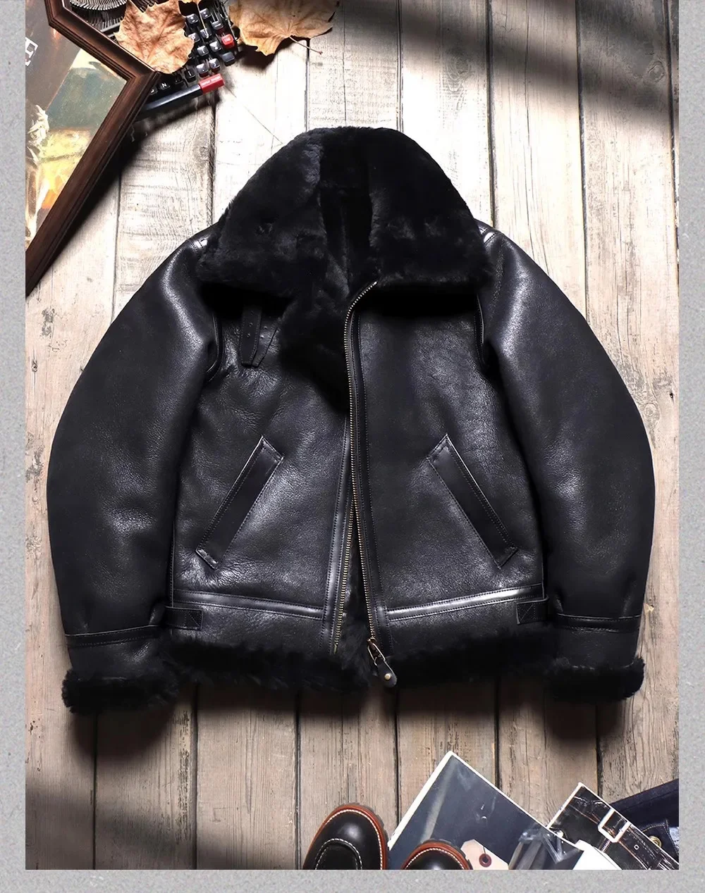 Shop.2025 new men thick fur jacket.Classic B3 Bomber winter warm wool coat.100% genuine leather natural shearling cloth