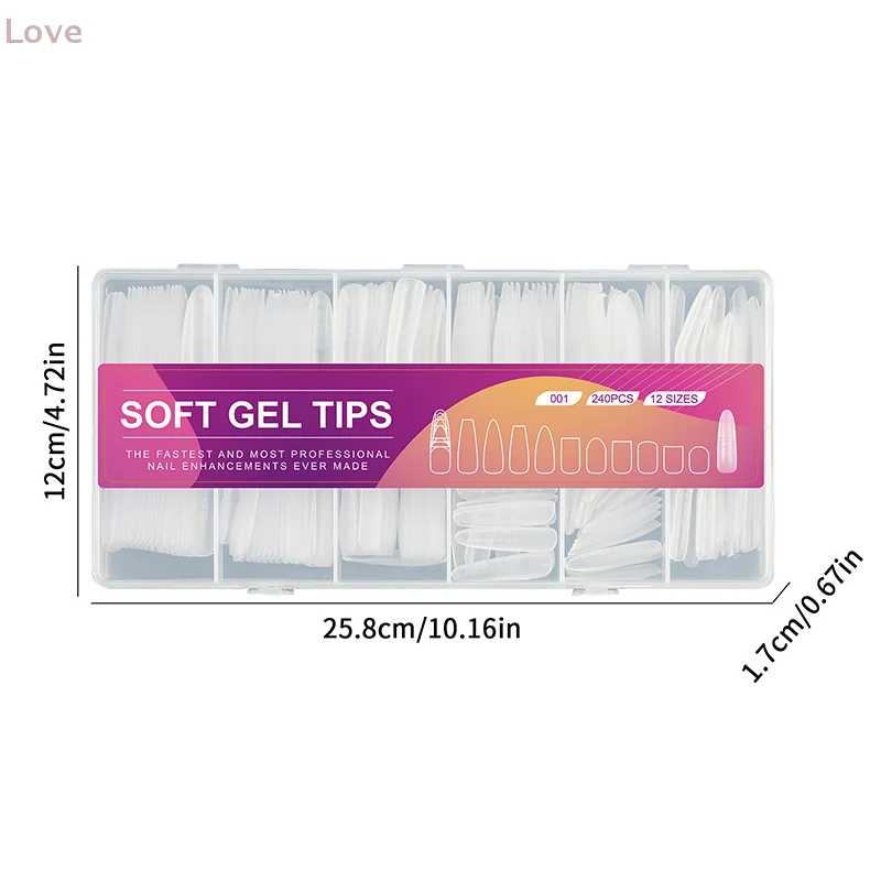 [L&P] 240 قطعة شبه منحرف طويل T ماتي لينة هلام مسمار نصائح Traceless مع خطوط مساعدة متعددة الوظائف غطاء كامل أظافر وهمية للتمديد