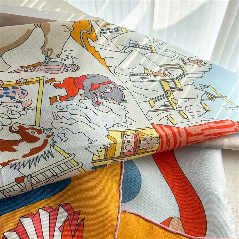 Silk Scarf 135CM Hand-Rolled Shawl Head Hair Bag Bandanas Large Shawls Summer Spring Accessories Gift Horse Print view 5