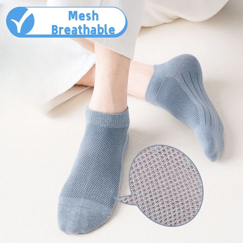 6 Pairs Breathable Men\'s Socks Short Ankle Elastic Solid Color Mesh High Quality Cotton Business Unisex calcetines носки мужские